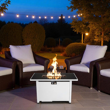 Rectangular White Fire Pit Table