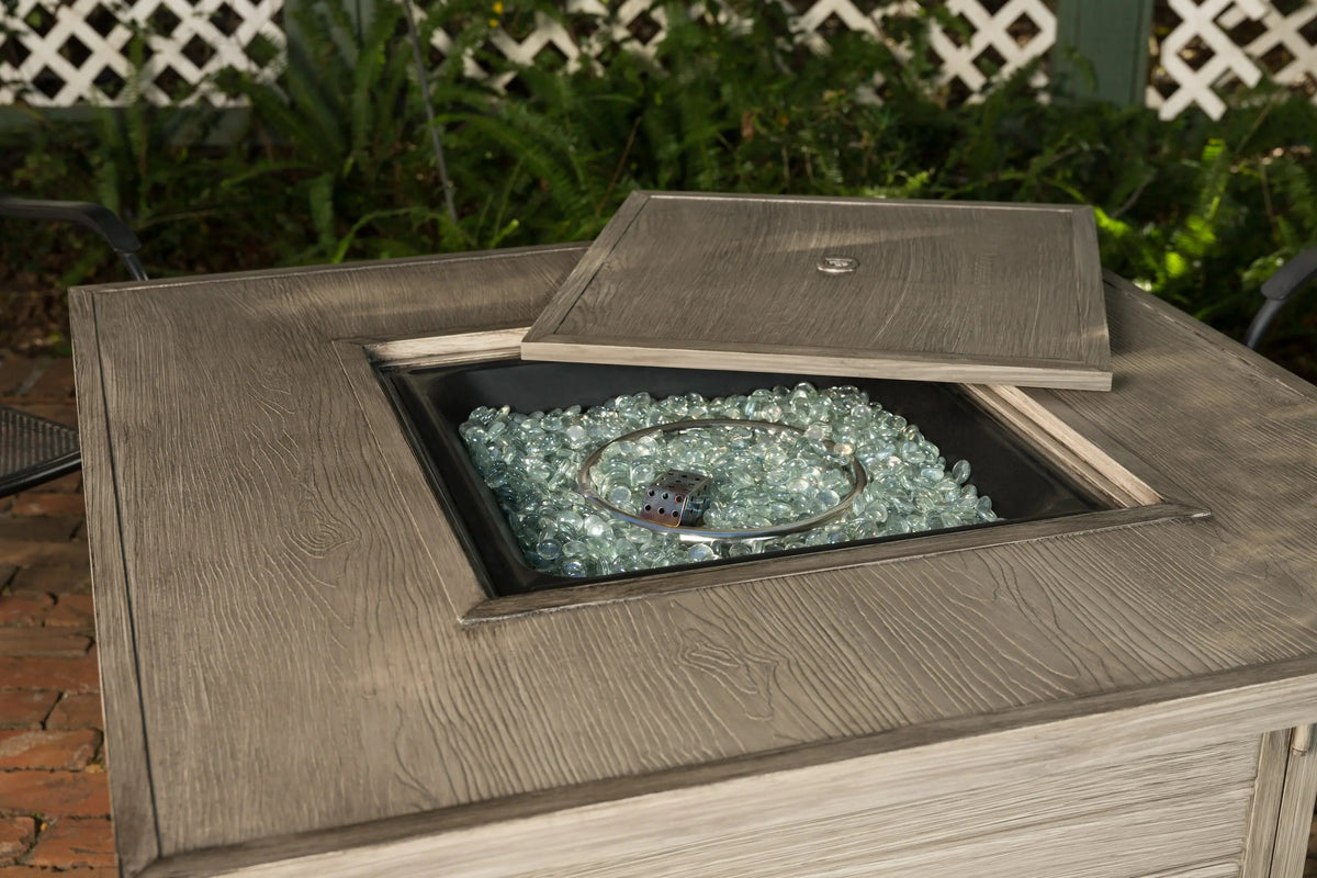 Langhorne 40" Square Woodgrain Aluminum Convertible Gas Fire Pit Table in Barnwood