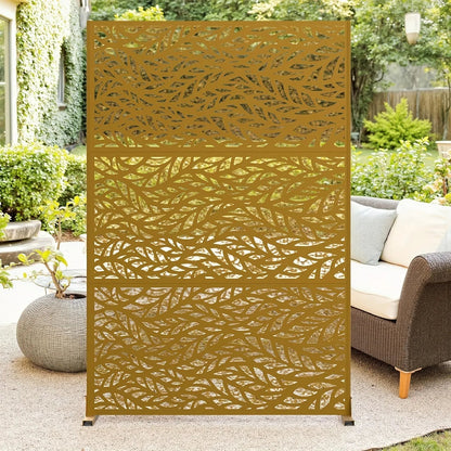 Outdoor Metal Privacy Screen 182.88cm H x 119.38cm W Freestanding Fence & Room Divider with Stand - Heavy-Duty Modern Design, Weather-Resistant Metal Panels with Pattern, Easy Assembly for Patio, Garden, Deck, Balcony, Lawn -