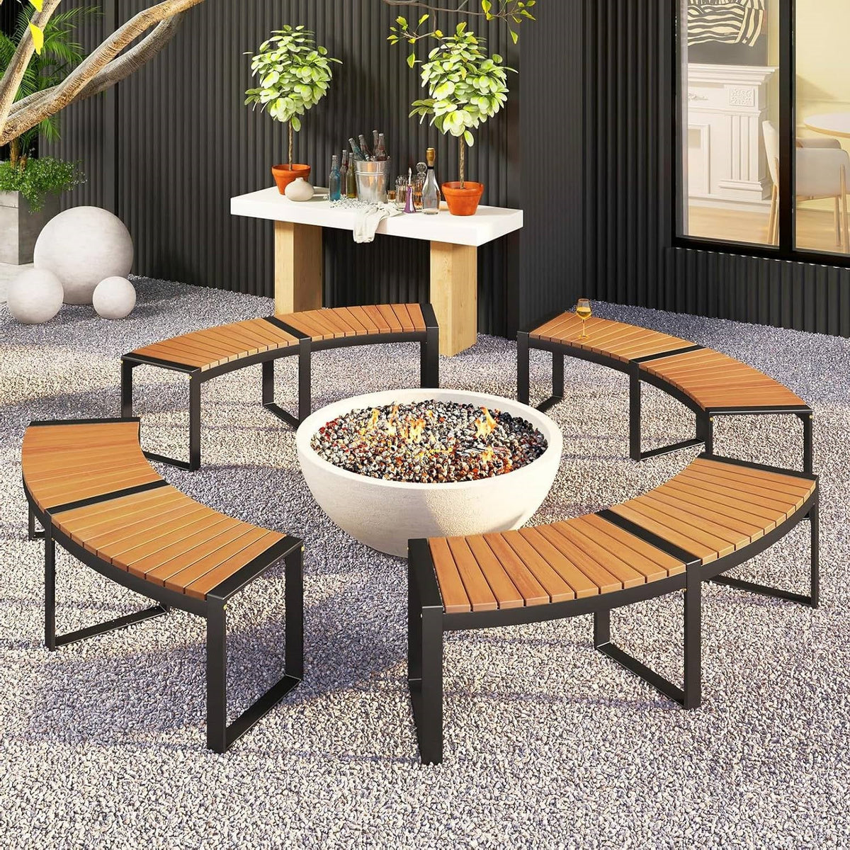 Round Outdoor Bench - Around Table Tree Fire Pit
